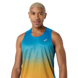 ASICS Tank Top Road Fade Running Hombre - Aegean Blue/Yamabuki