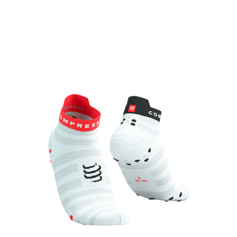 Compressport Pro Racing Socks v4.0 Ultralight Run Low - White/Fluo Red/Black