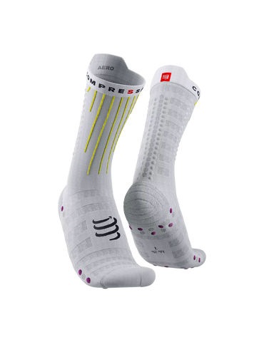 Compressport Aero Socks - White Safe Yellow Neo Pink