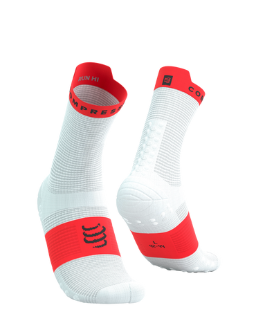 Compressport Pro Racing Socks V4.0 Run High - White/Fluo Red