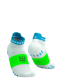 Compressport Pro Racing Socks V4.0 Run Low -  White/Norse Blue/Neon Green