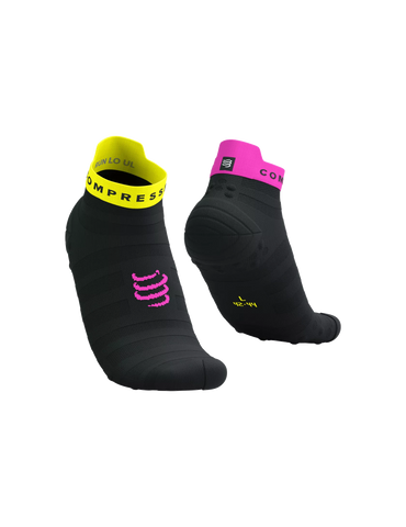 Compressport Pro Racing Socks v4.0 Ultralight Run Low - Black/Safe Yellow/Neo Pink