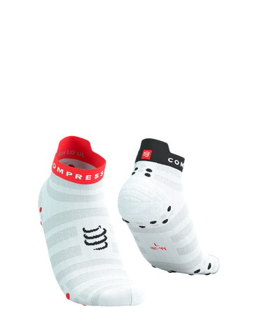 Compressport Pro Racing Socks v4.0 Ultralight Run Low - White/Fluo Red/Black
